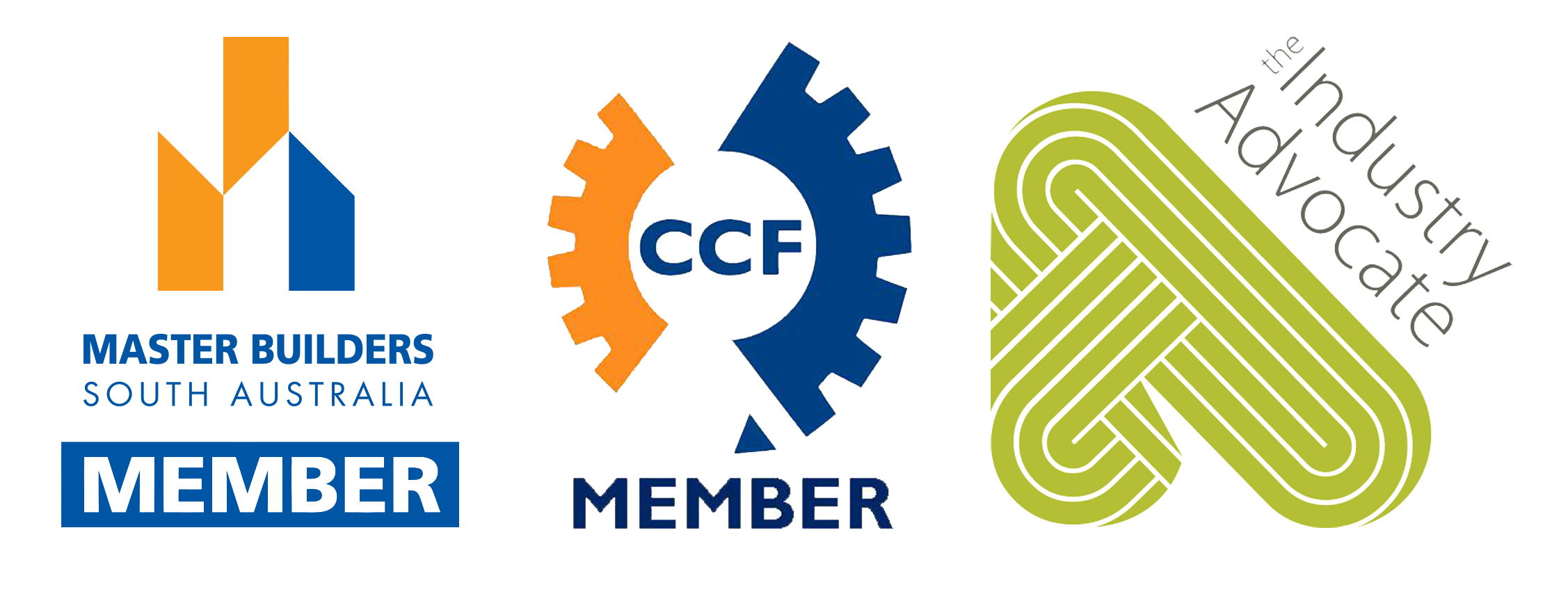 Industry memberships: Master Builders South Australia, CCF, and industry advocate logos